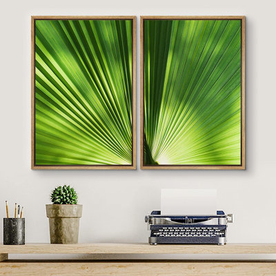 Signe, reproduction d'art sur toile, ensemble de feuilles de palmier vert, lumière du soleil, nature, photographie, art moderne, rustique, détente / calme multicolore pour le salon, la chambre à coucher, le bureau