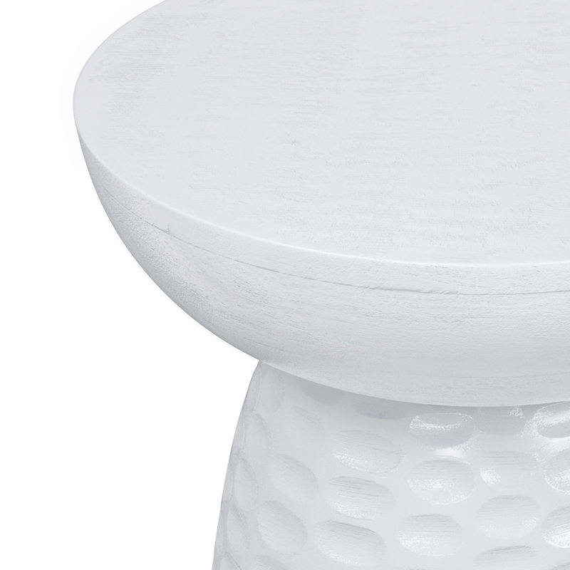 Table d'appoint contemporaine en bois de manguier massif avec finition texturée, entièrement assemblée, Blanc