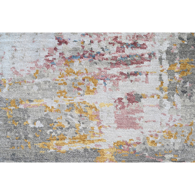 Hand Knotted Abstract Area Rug in Silver/Pink/Gold, Rectangle 9' x 12'