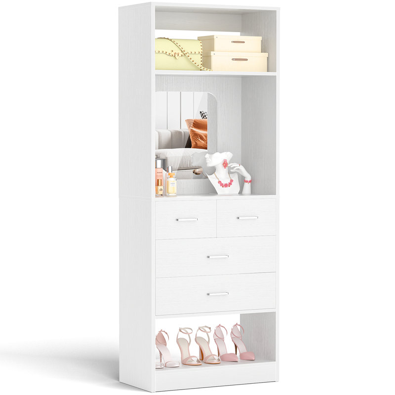 Akaylia Freestanding Closet System with Mirror And Drawers, White