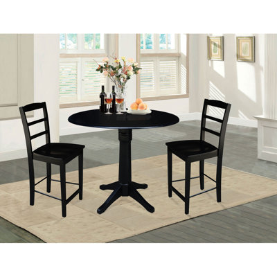Evins 3 - Piece Counter Height Drop Leaf Solid Wood Dining Set