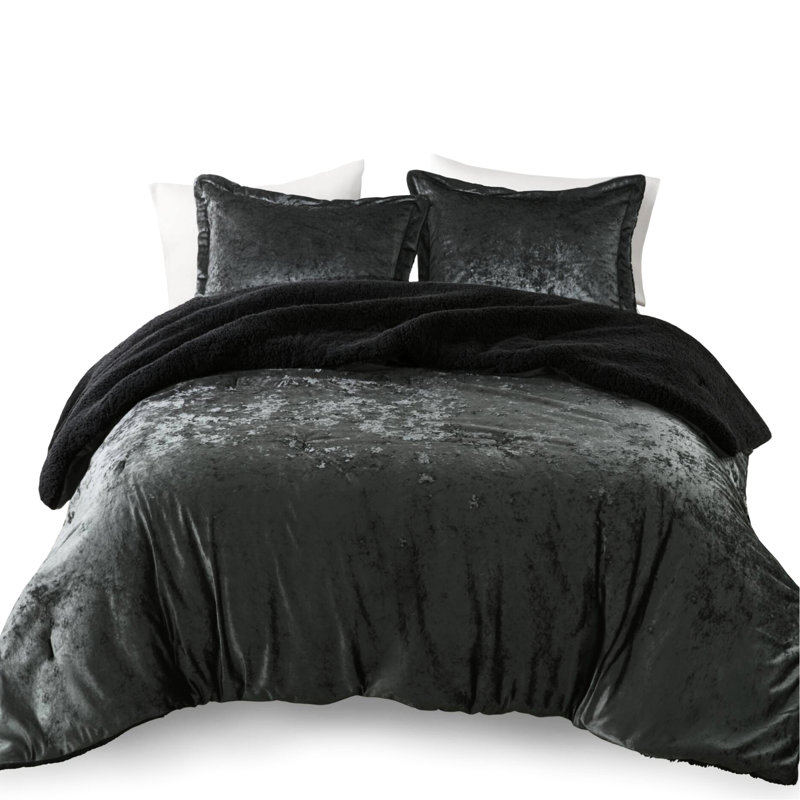 3 pièces d'édredon réversible en velours écrasé double / grand, couleur gris anthracite, rembourrage doux, et - pièces, double / grand, velours, gris anthracite, chaleur