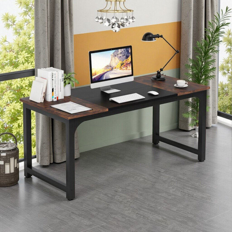 Executive Office Desk, Thick Metal Frame, 70.8" Wide Workstation, Multi-Monitor Support & Heavy Duty Stability