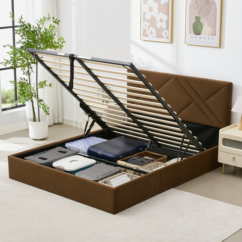 Lit plateforme tapissier avec rangement Gaillarde, Grand, Brun