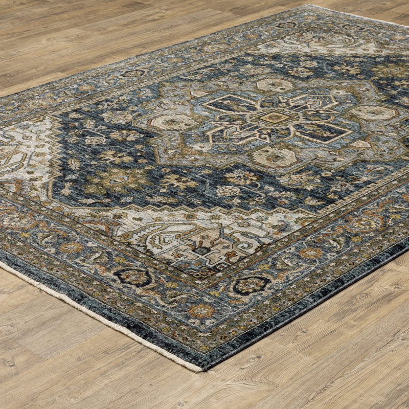 Tapis bleu / taupe Hovis, Rectangle 9 pi 10 po x 12 pi 10 po