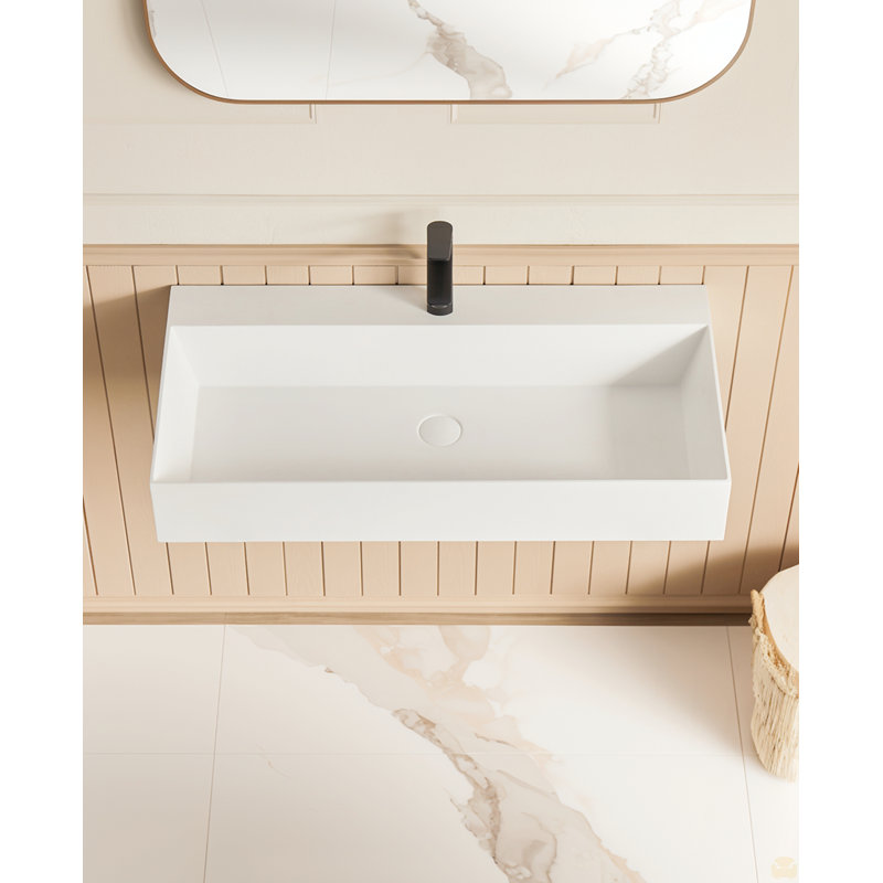 Évier vasque rectangulaire 30 po x 18 po à fixation murale à surface solide avec trou pour robinet