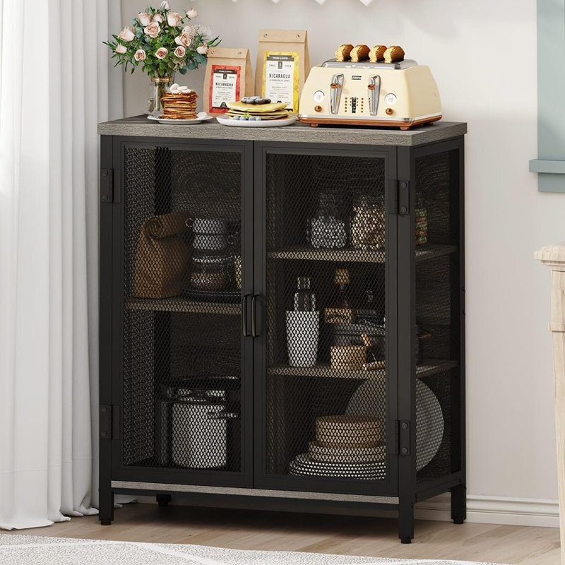 Petite armoire à café avec portes en chêne gris foncé