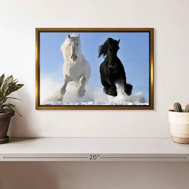 Chevaux frison d'hiver, Cadre flottant doré, 13 po x 9 po