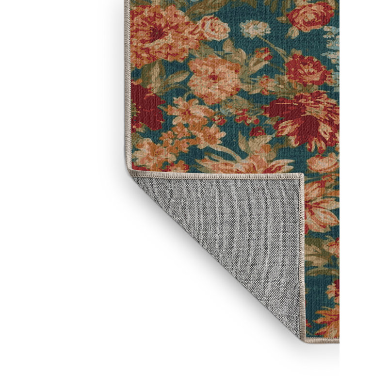  Tapis lavable à motif de bouquets de fleurs, Rectangulaire 2 pi x 3 pi