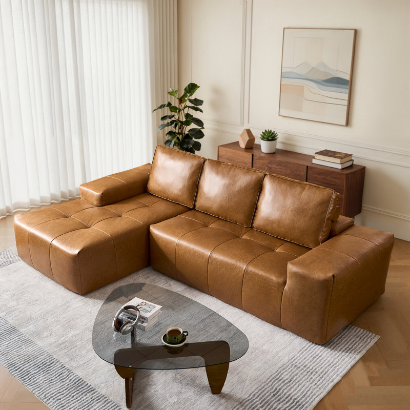 Boneless 114'' Modern Faux Leather Sectional Sofa With L-Shaped Chaise, Deep Seat Modular Couch For Living Room Or Bedroom, Upholstered Sofa, No Assembly Needed
