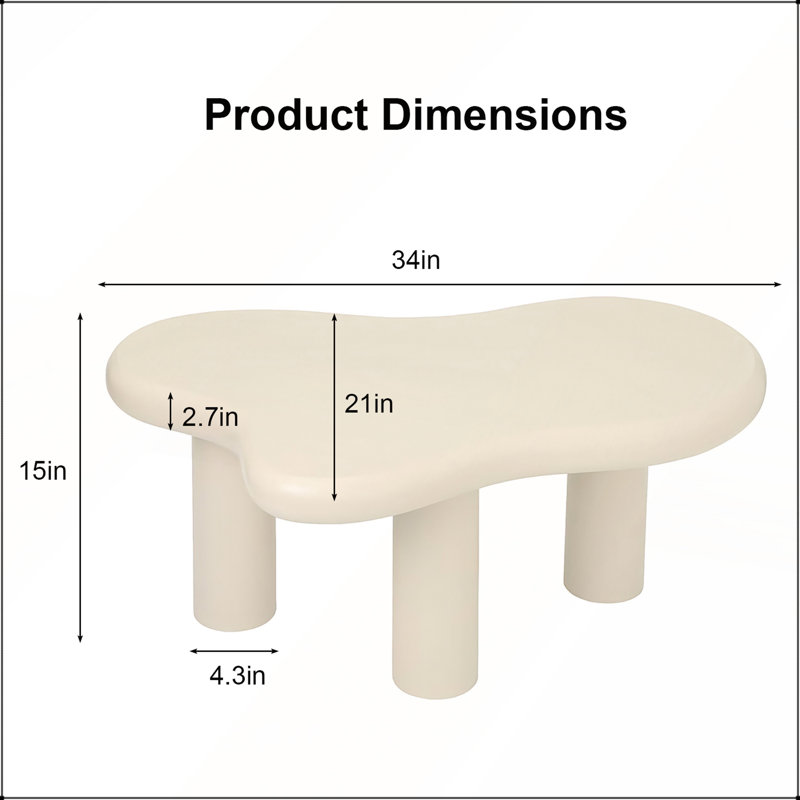 Table basse nuage, table d'appoint moderne en bois à 3 pieds, idéale pour les petits espaces et polyvalente : salon, balcon, terrasse, chambre.