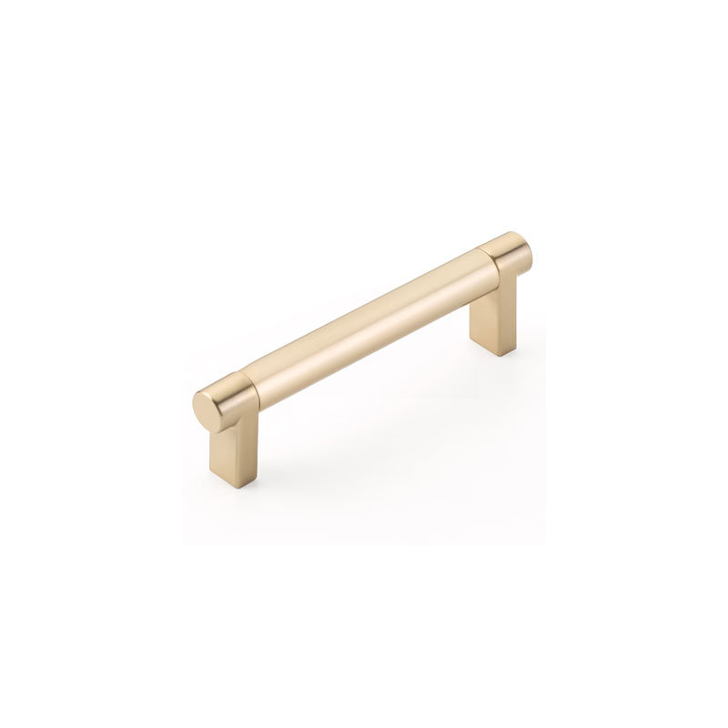 Emtek Select Cabinet Pull w/ Rectangular Stem & Smooth Bar, 4" Center to Center, Satin Brass