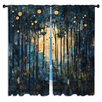 Abstract Forest Moonlight Window Curtains Forest Sheer & Room Darkening - 2 Panels