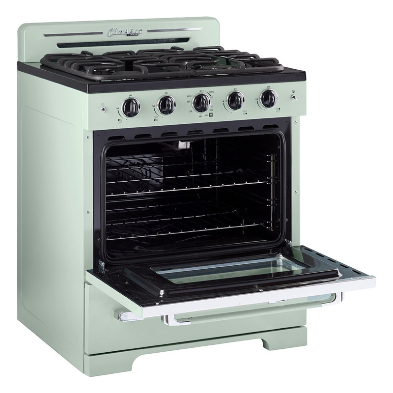 Cuisinière au gaz autoportante 30 po à 4 brûleurs avec four à convection 30 po Classic Retro, Vert menthe estival