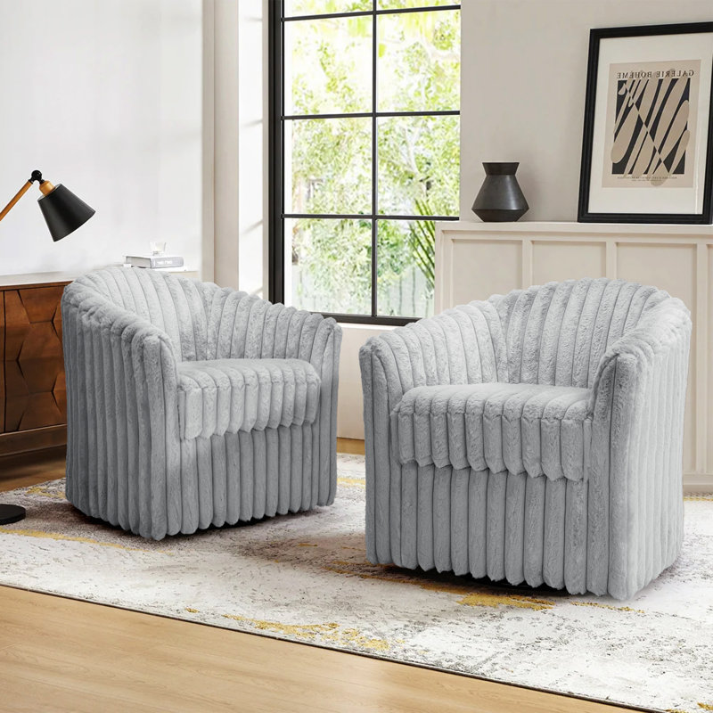 Aunna 78.2Cm Wide Swivel Barrel Chair, Blue Grey Faux Fur