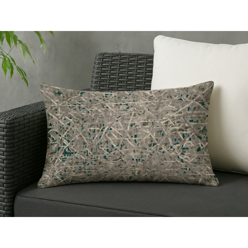 Coussin décoratif intérieur et extérieur Modern, Vert / ivoire / gris abstrait, Rectangle H 25 po x l 18 po