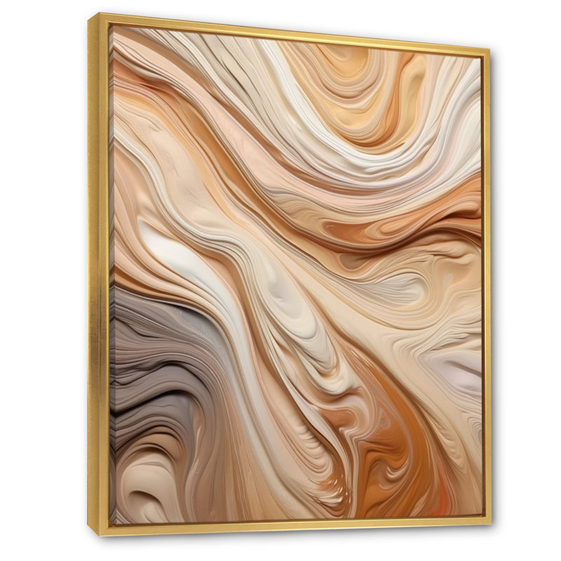 «Orange and Beige Unounded Imagination II», reproduction sur toile, H 44 po x l 34 po x P 1,5 po, Cadre flottant doré