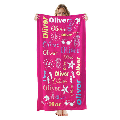  Personalized Beach Towel with Name, Custom Microfiber Bath Towel 35*70 inches,Tropical Oliver