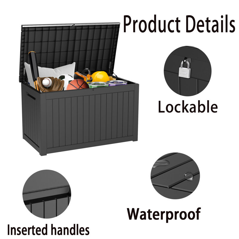 Boîte de rangement pour l'extérieur, H 34 po x l 57,50 po x P 32 po, Noir, noir, noir, noir