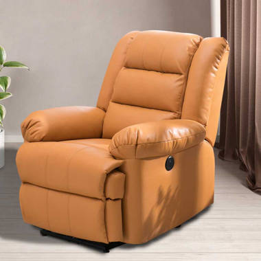 Guillem 38''W Oversize Recliner Faux Leather Manual Rocking Recliner with  Lumbar Support