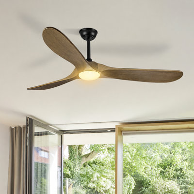 Ventilateur de plafond en bois à 3 pales de 60 po avec lumière, télécommande à 6 vitesses, moteur réversible, 3CCT, à intensité variable, minuterie et fonction mémoire