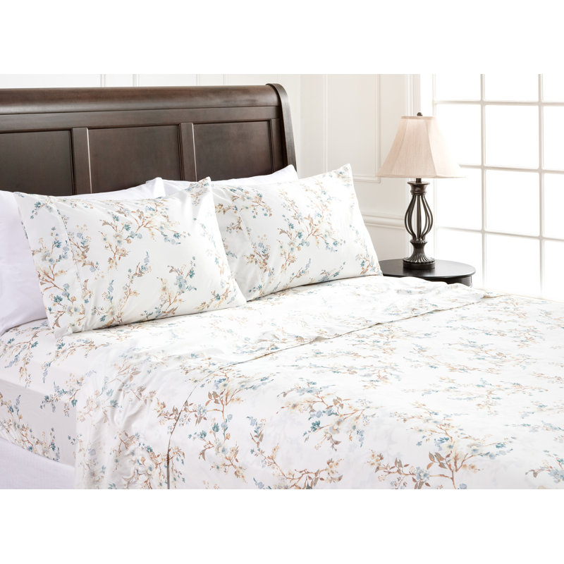Blue and White Queen Microfiber Printed Sheet Set