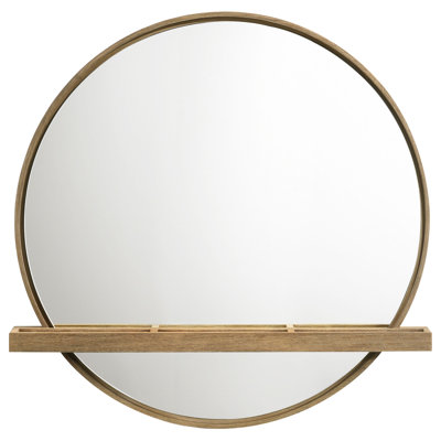 Round Vanity Wall Mirror with Shelf Sand Wash