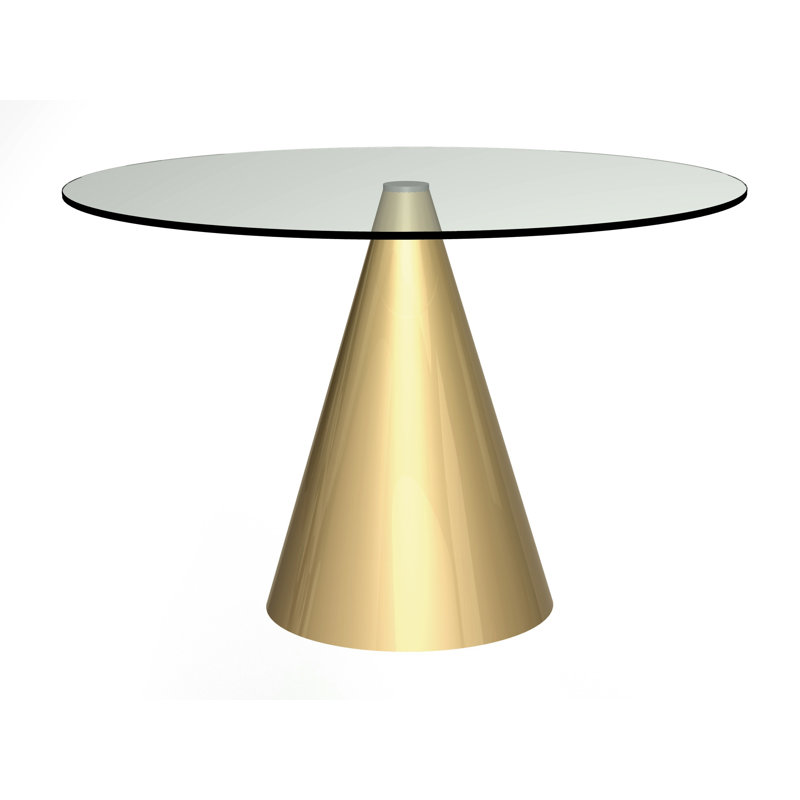 Bedminster Round Glass Top Metal Base Dining Table, Brass, 72.8cm H x 110cm W x 110cm L, Clear