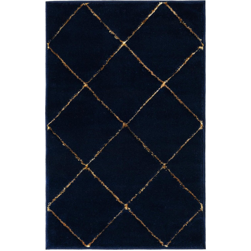 Contemporary Etowah Area Rug Navy Blue and Gold Color, Rectangle 2' x 3'1"