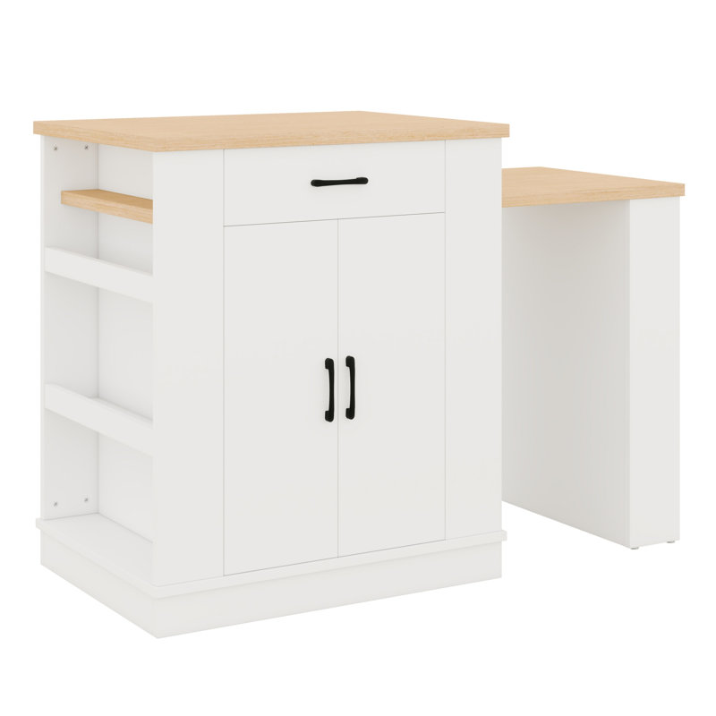 Extendable Island Console With Drawers, Cabinet, Shelving And Multi-Function Table