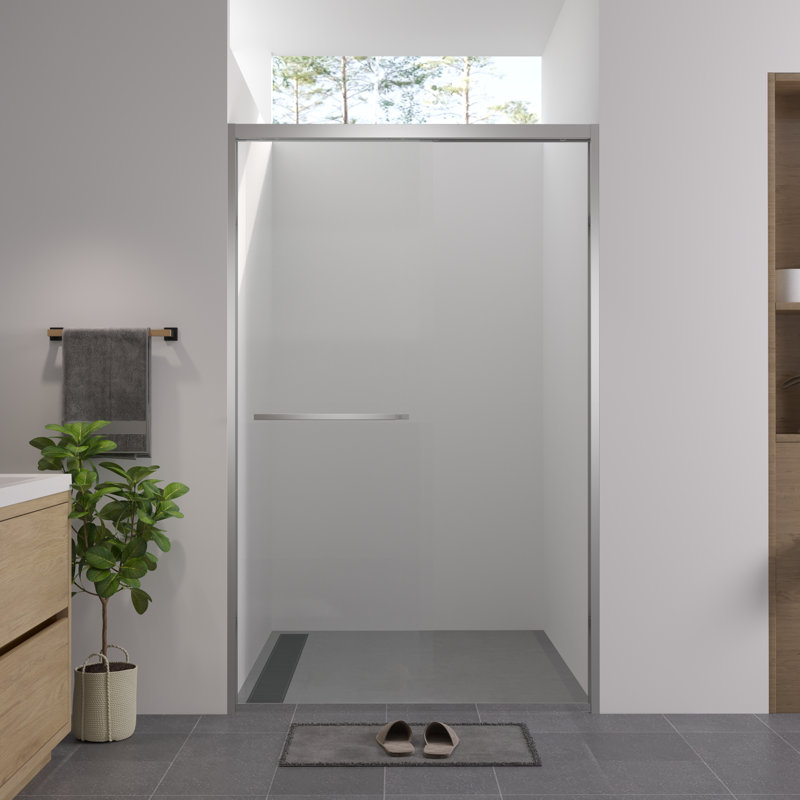 Porte de douche coulissante double 44-48 "avec verre trempé transparent et quincaillerie chromée