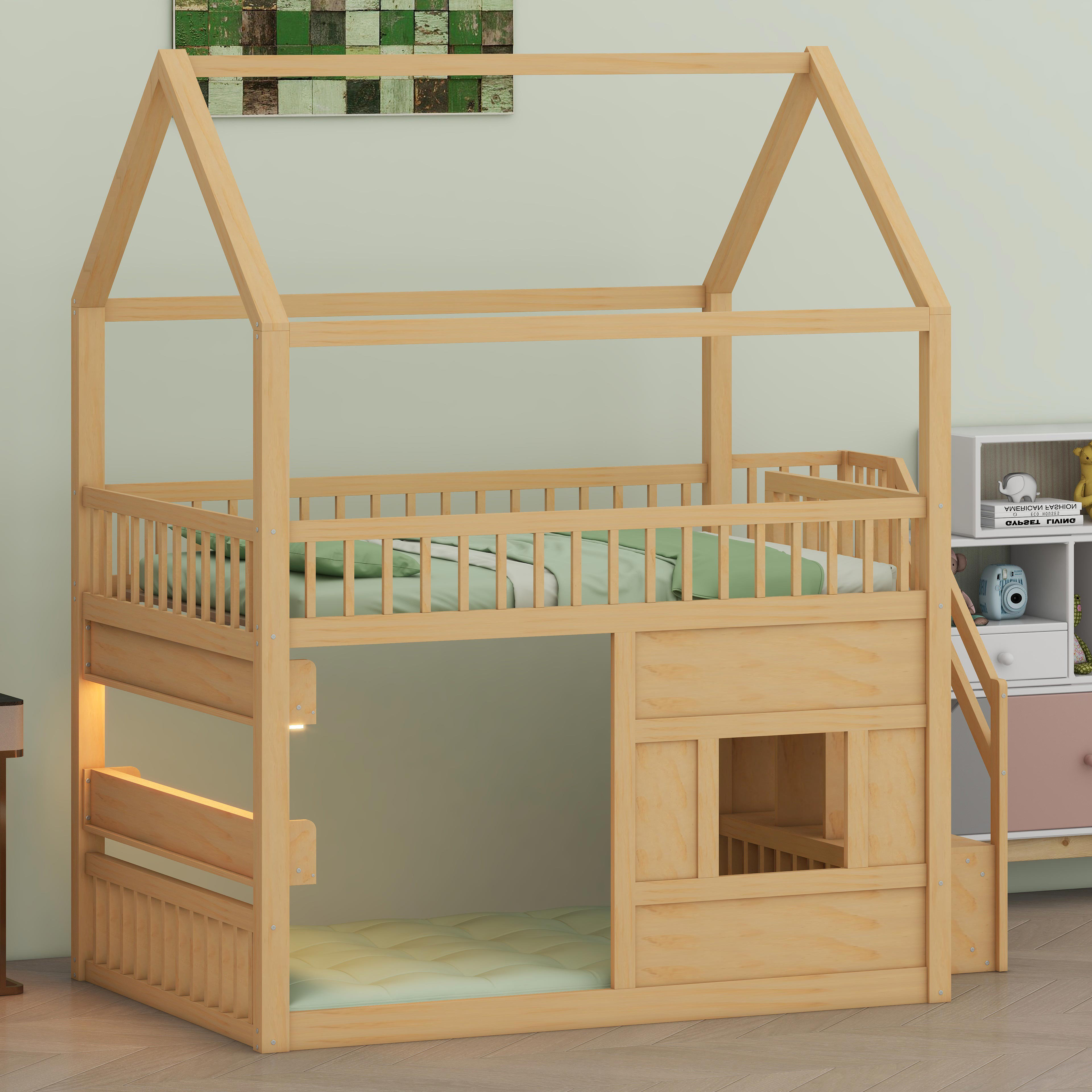 Ebern Designs Creative House Bed Design with Embedded LED Shelf ...