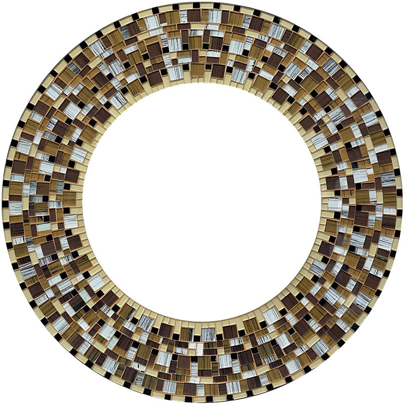 Zorigs Mosaic Mirror, Wall Art Décor – Handcrafted Decorative Wall Mirror, Brown Mosaic Mirror, 24” Frame, 14" Round Mirror for Hallway, Bedroom, Bathroom, Living Room