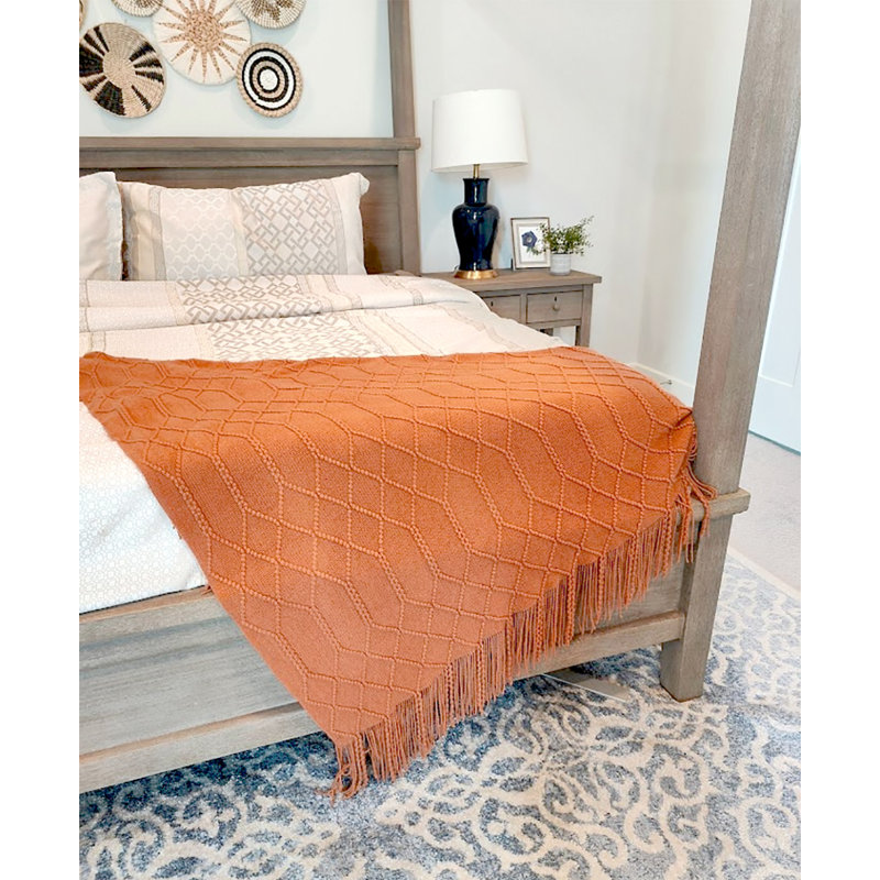 Irregular Rhombus Knitted Throw Blanket, Camel