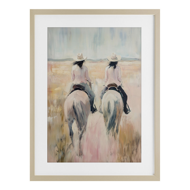 «Twin Cowgirl Riders», reproduction encadrée sous verre, conception de Heidi Kuntz, H 23 po x l 17 po