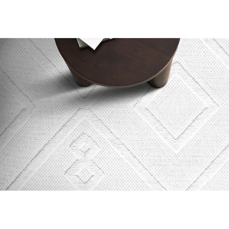 Luxueux tapis tissé à la machine, 6,6 x 9,5 pieds, 100% polypropylène, hauteur des poils: 0,4 pouce | Base en coton / jute, 1400 g / m², couleur blanche élégante | Durable, facile à nettoyer, parfait pour le décor du salon et de la chambre à coucher