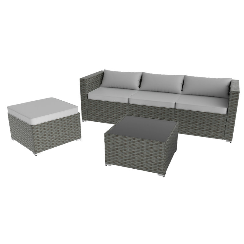 Ensemble de conversation pour 4 personnes avec repose-pieds, Gris, Gris