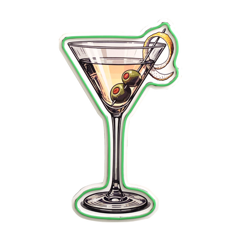 Plaque Martini en verre DEL - décoration murale rétro lumineuse