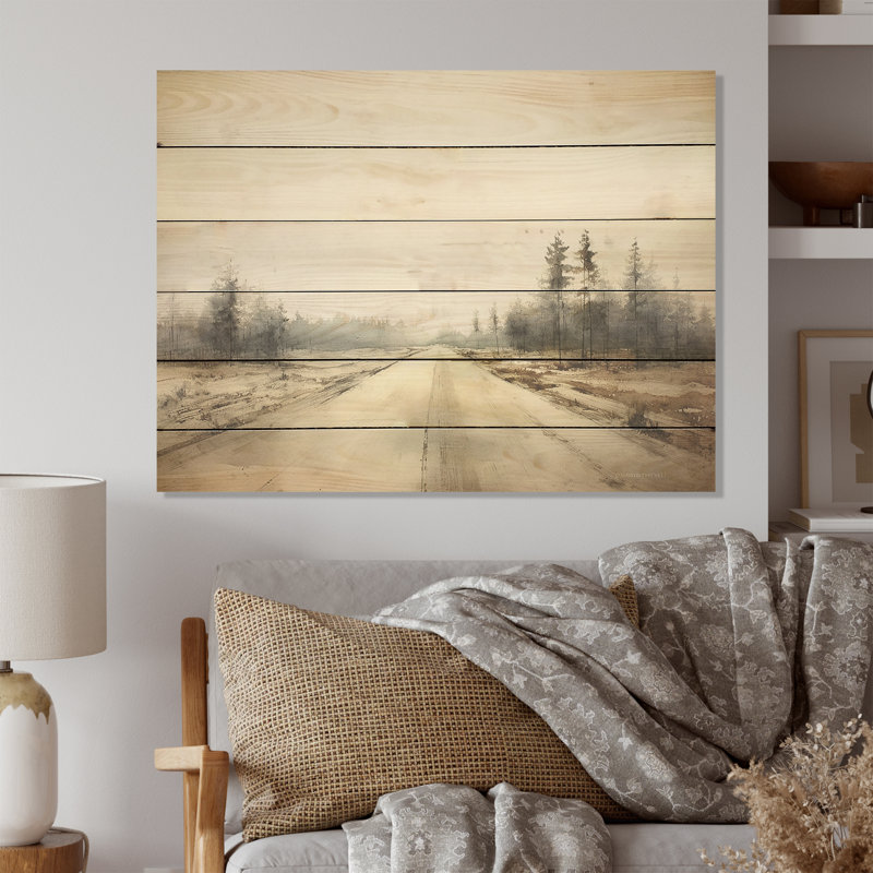 «Moody Highway Road», art sur bois de pin naturel, H 10 po x l 20 po
