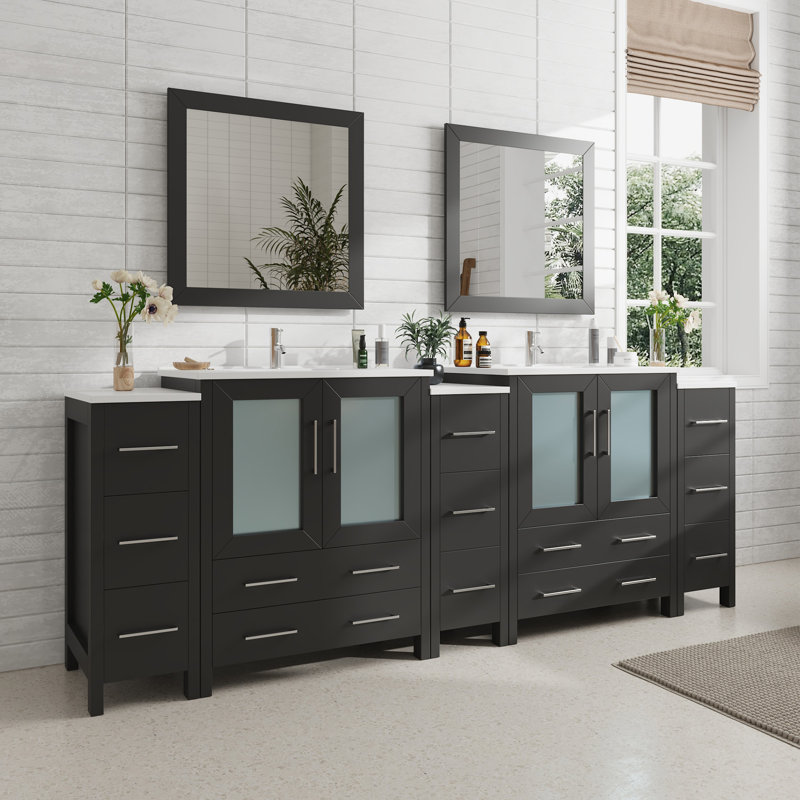  Modern 96" Double Bathroom Vanity Set with Mirror, Espresso