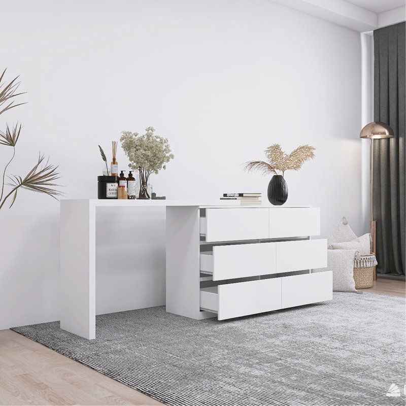 Commode polyvalente à 6 tiroirs avec bureau réglable et grand espace de rangement