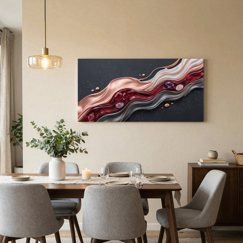 Ensemble de 1 tableau abstrait à motif vague sur toile, 4824