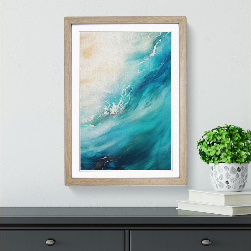 Ocean Abstract No.2 - Single Picture Frame Print on Wood, 34cm H x 25cm W x 2cm D, Oak