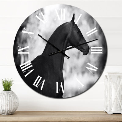 Portrait d'un étalon noir - Horloge murale traditionnelle