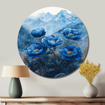 Abdikarim - pivoines, art mural rond en métal pour le salon