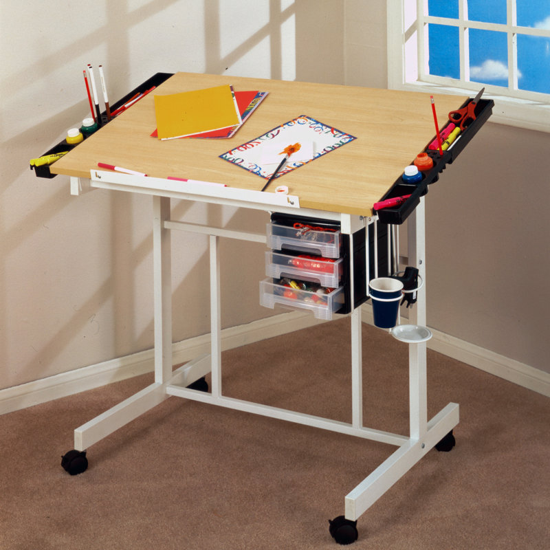 Crabtree 41'' Deluxe Craft Station, Adjustable Drafting and Hobby Table, Maple / White