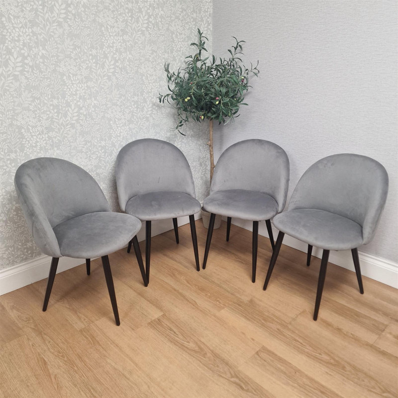  Arrow Pattern Dining Table Set with Grey Velvet Chairs & Bench, 75cm H x 80cm W x 140cm D, Light Grey