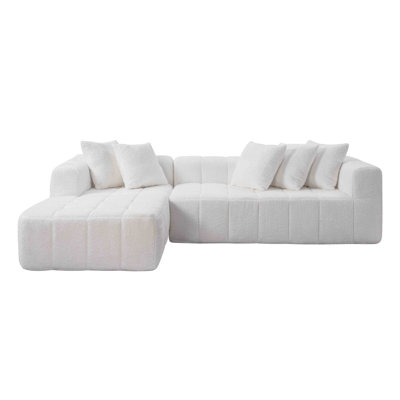 4 Canapé modulaire Cloud de 107,9 po avec méridienne en forme de L, canapé rembourré moderne pour le salon, mousse blanche et matériau à ressorts, sans assemblage, conception flexible pour s'adapter aux agencements, canapé profond confortable