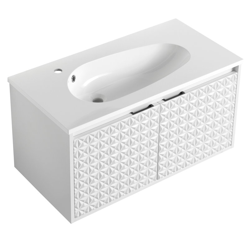 Lavabo de salle de bain en résine 36 "à forme simple, trou unique, blanc brillant, filet de 29,7 lb, sans armoires ni installations de drainage