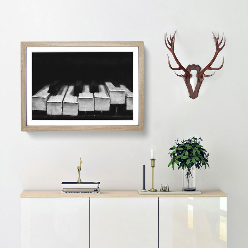 Broken Piano Keys Abstract - Picture Frame Painting Print, Oak Framed, 62cm H x 87cm W x 2cm D